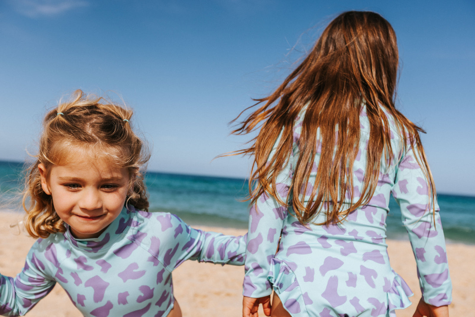 UV Protector Swimsuit | Turquoise Brush Stroke