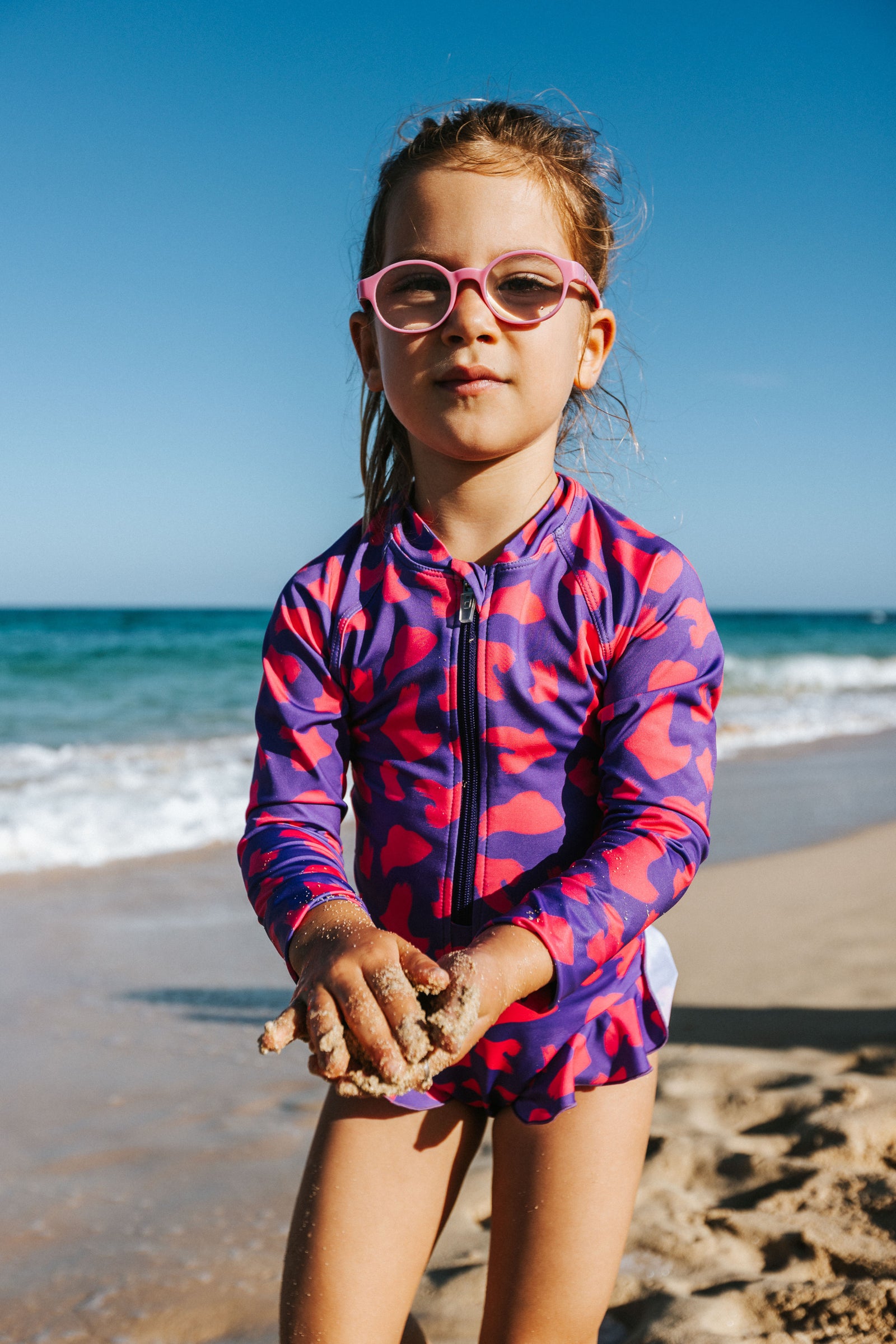 UV Protector Swimsuit | Hot Pink Brush Stroke
