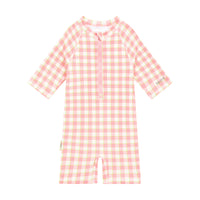 pink gingham SPF50 onesie
