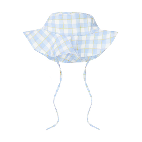 blue gingham kids sun hat