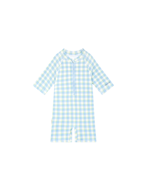 UV Protector Swim Onesie | Soft Blue Gingham