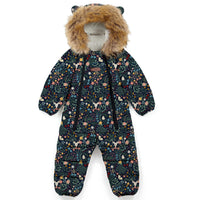 Fur Trim Quilted Snowsuit | Midnight Floral