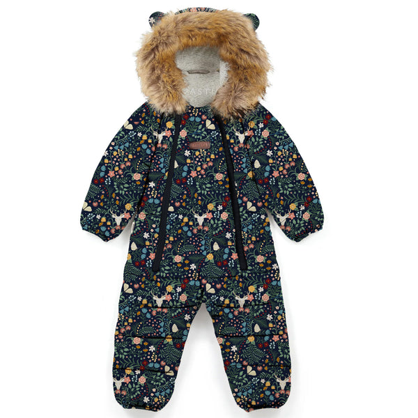 Fur Trim Quilted Snowsuit | Midnight Floral