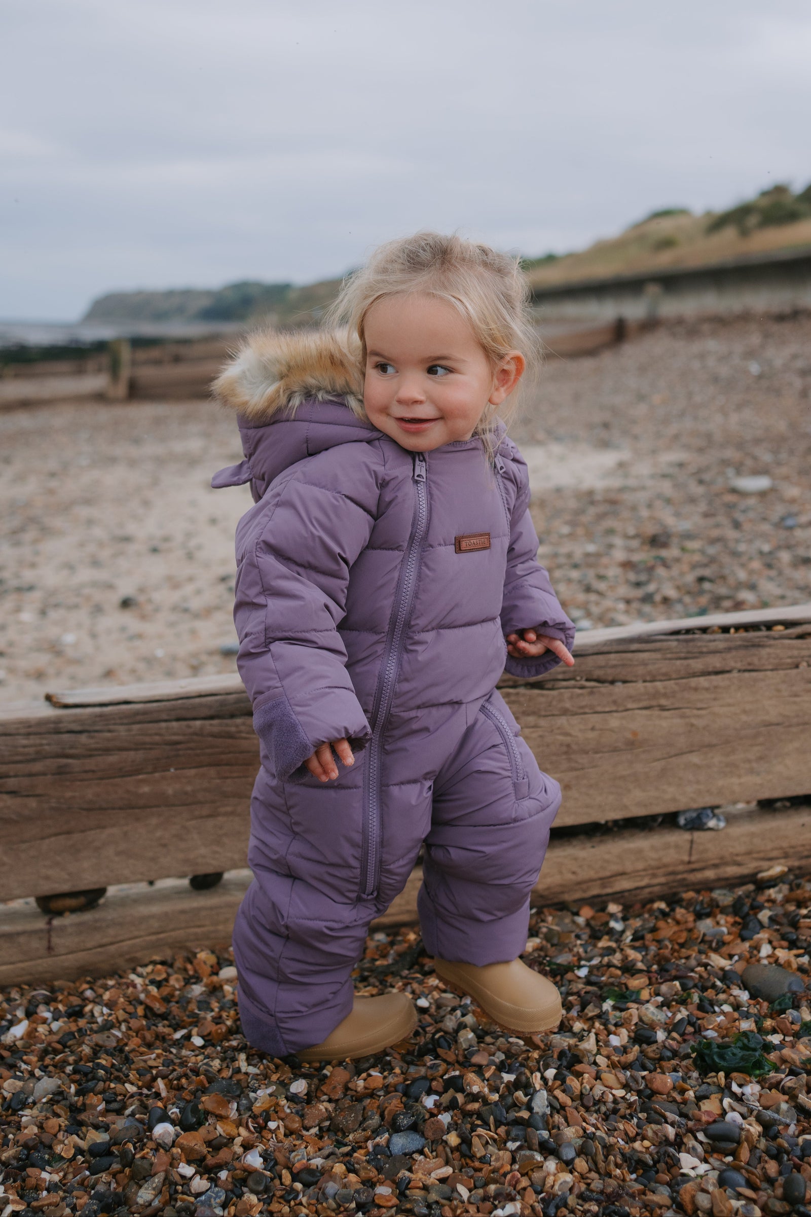Fur Trim Quilted Snowsuit | Mauve