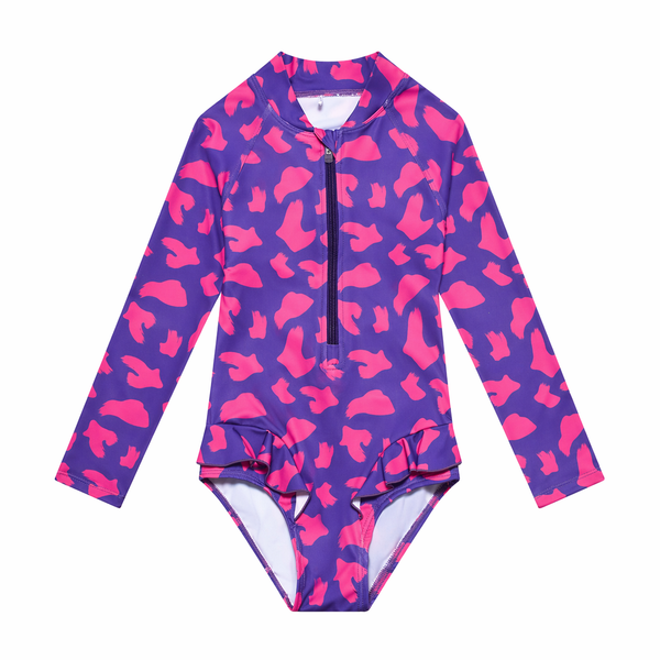 UV Protector Swimsuit | Hot Pink Brush Stroke