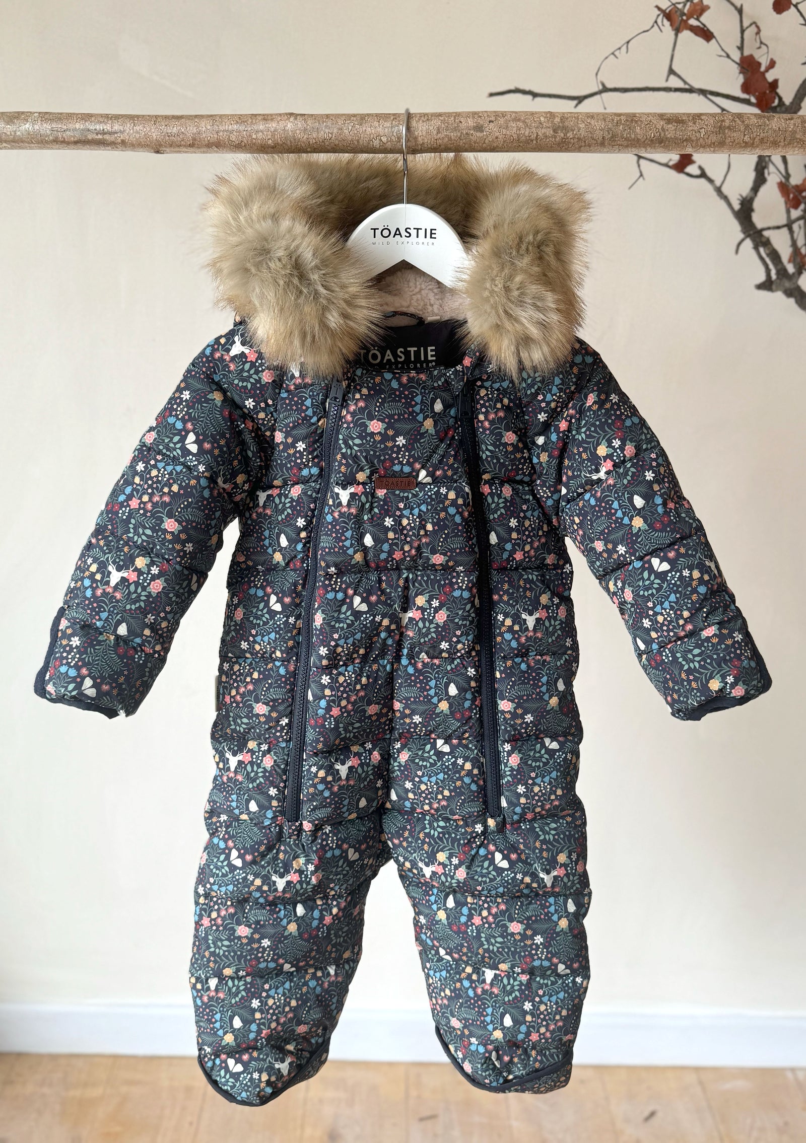 Fur Trim Quilted Snowsuit | Midnight Floral