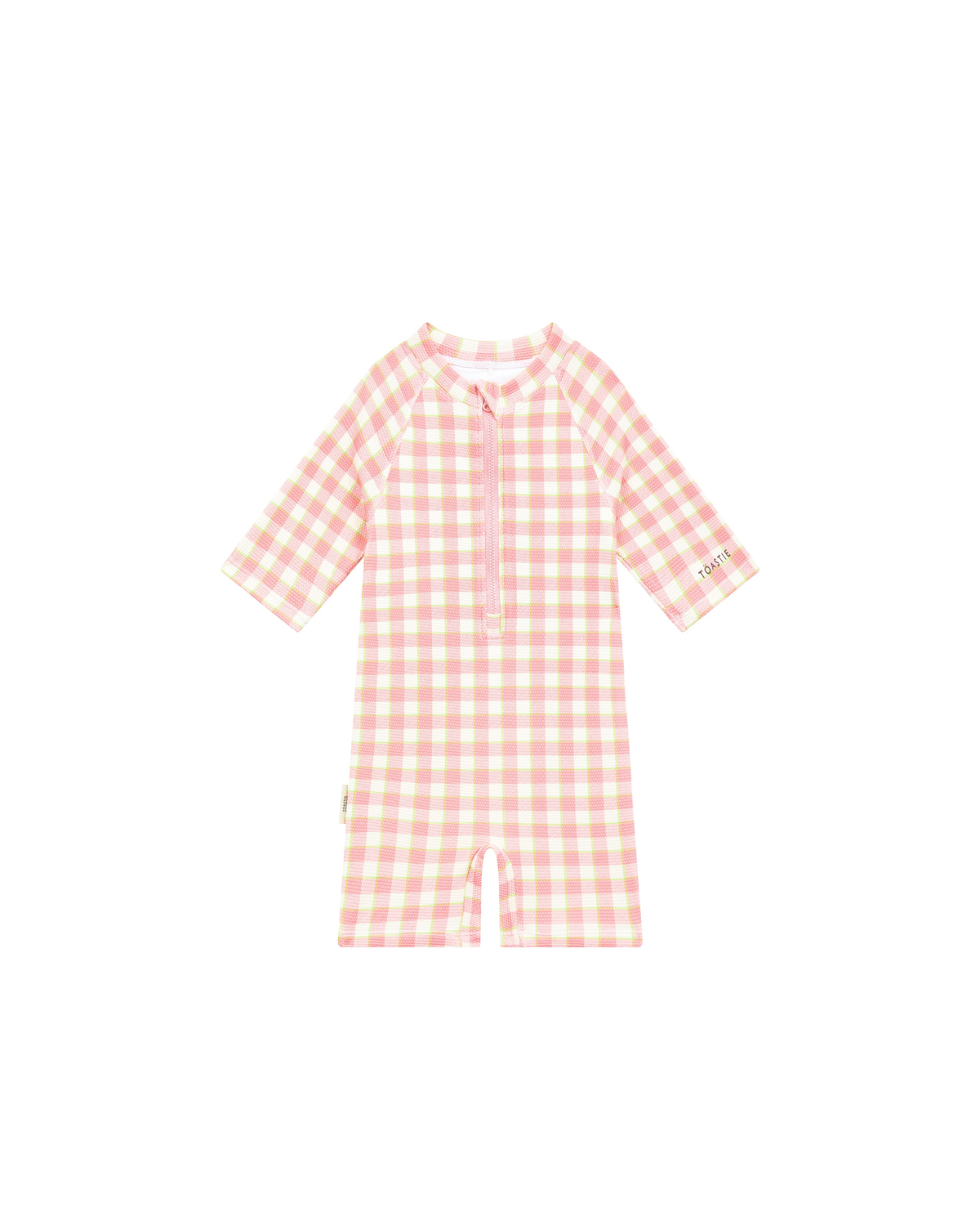 UV Protector Swim Onesie | Soft Pink Gingham