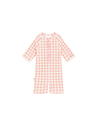 UV Protector Swim Onesie | Soft Pink Gingham