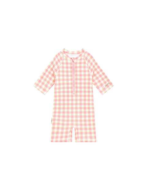 UV Protector Swim Onesie | Soft Pink Gingham