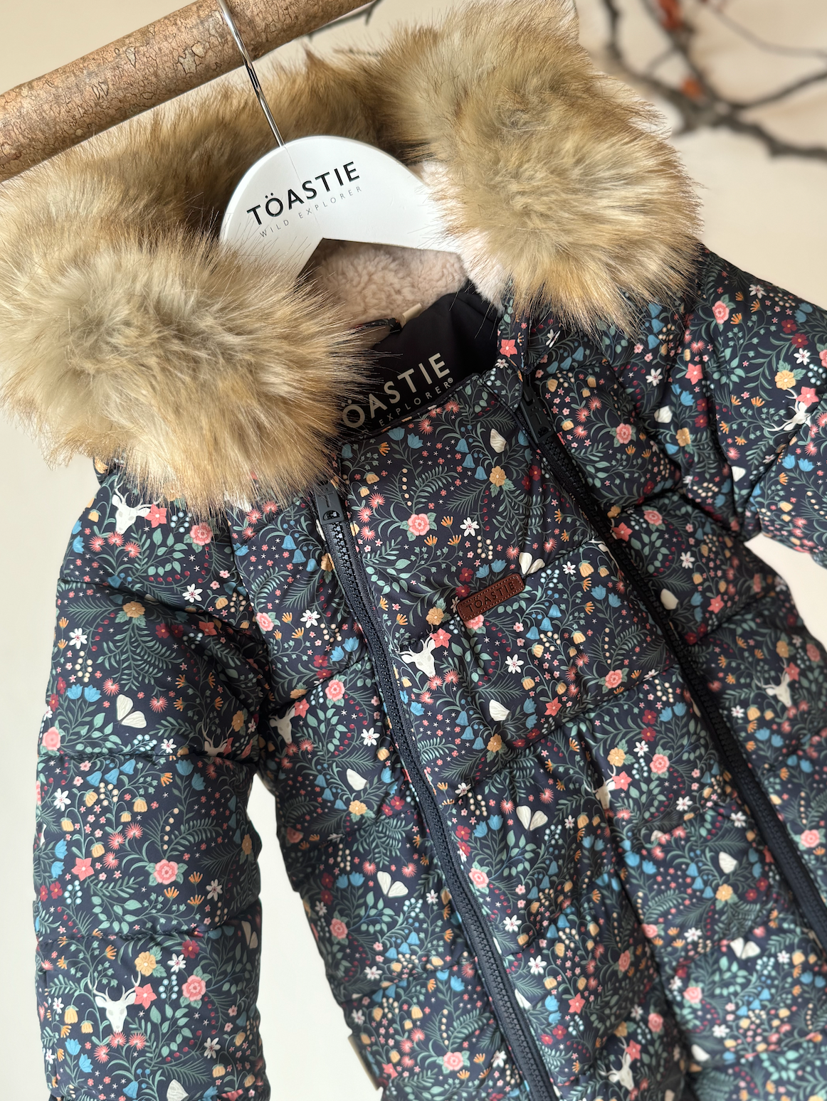Fur Trim Quilted Snowsuit | Midnight Floral