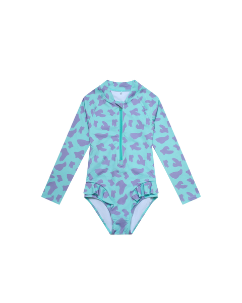 UV Protector Swimsuit | Turquoise Brush Stroke
